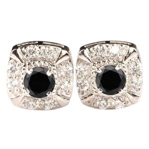 Genuine Black Diamond 925 Sterling Silver Stud Earrings